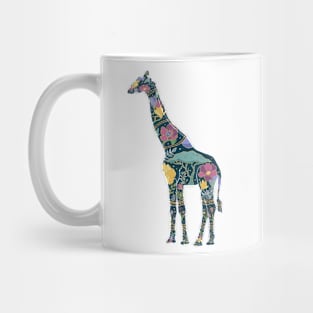 Floral Giraffe Silhouette - Blue and Gold Mug